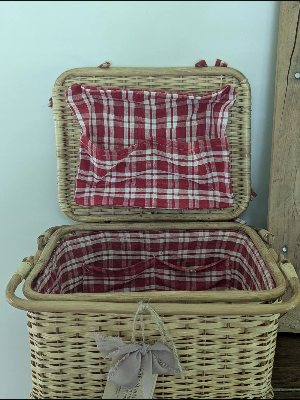 Wicker Sewing Picnic Basket Fabric Lining & Handles